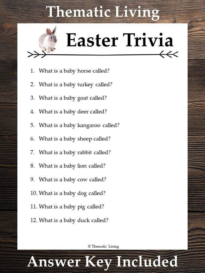 Easter Printable Trivia April 12 2020 What Is A Baby Rabbit Called 