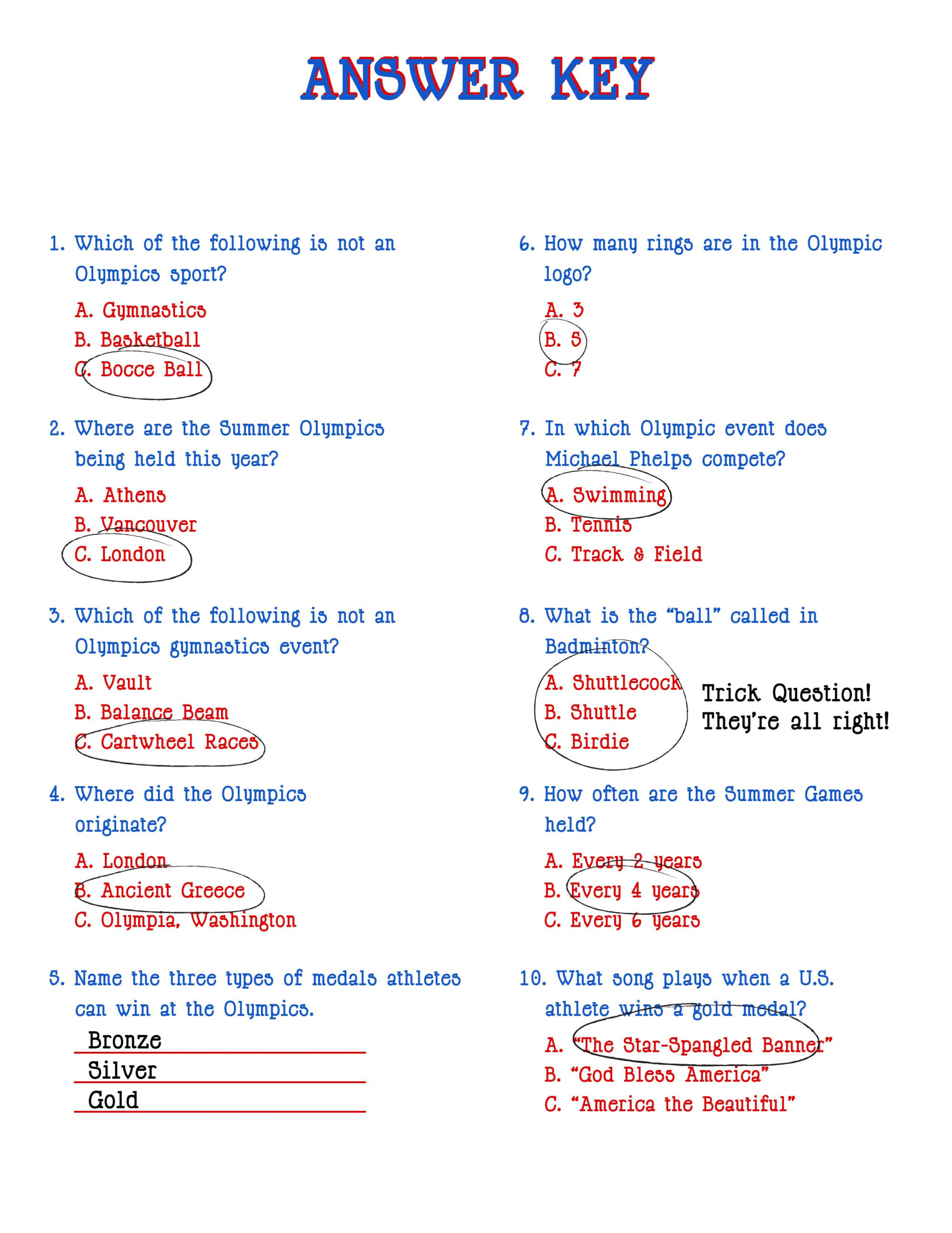 Elementary Trivia Questions And Answers Printable