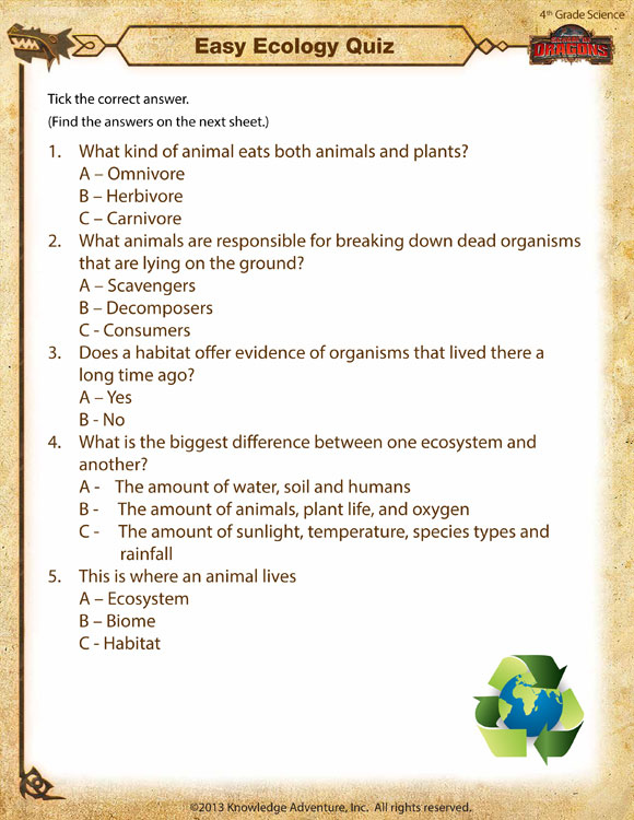 Easy Ecology Quiz View 4th Grade Science Resources SoD School Of 