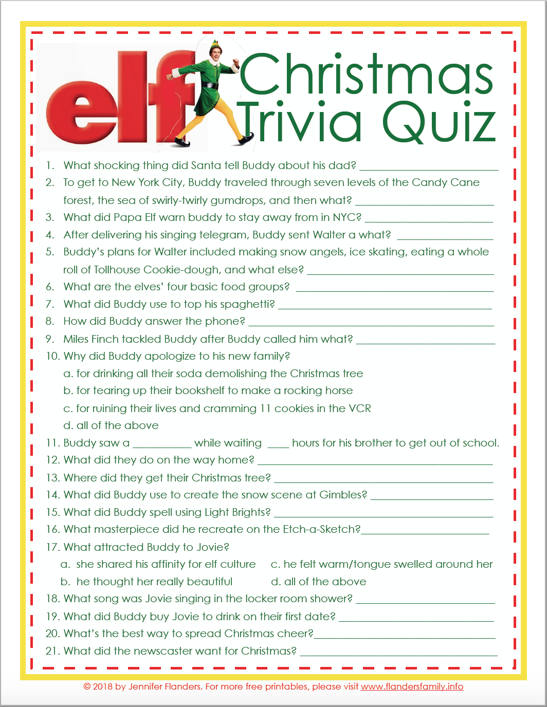 Elf Christmas Trivia Game Free Printable Flanders Family Homelife