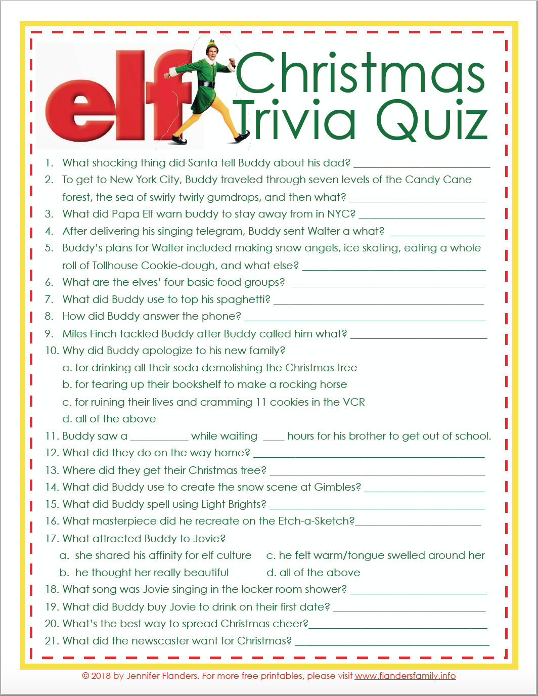 Elf Christmas Trivia Quiz Christmas Trivia Christmas Quiz Fun 