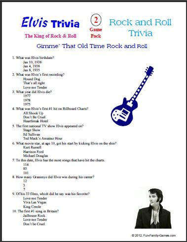 Elvis Presley Printable Trivia Trivia For Seniors Music Trivia 
