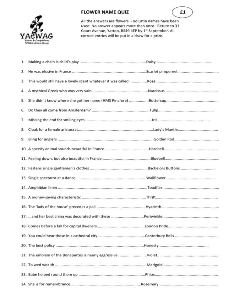 Printable Flower Trivia Questions And Answers Printable Questions And