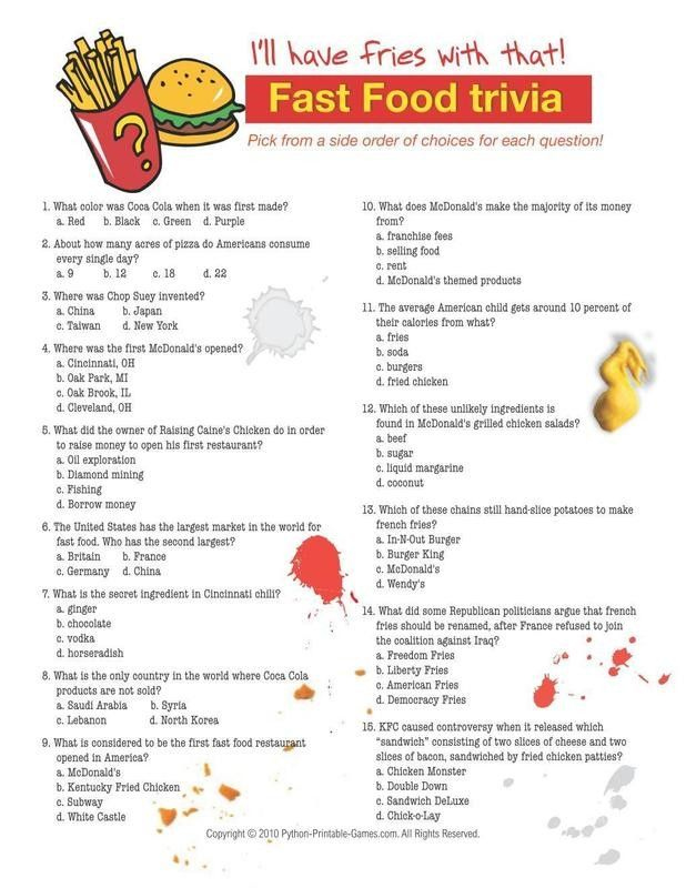 Foods Drinks Games Fast Food Trivia Food And Drink Quiz Game Food 