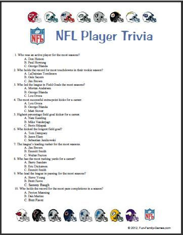 Printable Nfl Trivia Questions | Printable Questions And Answers