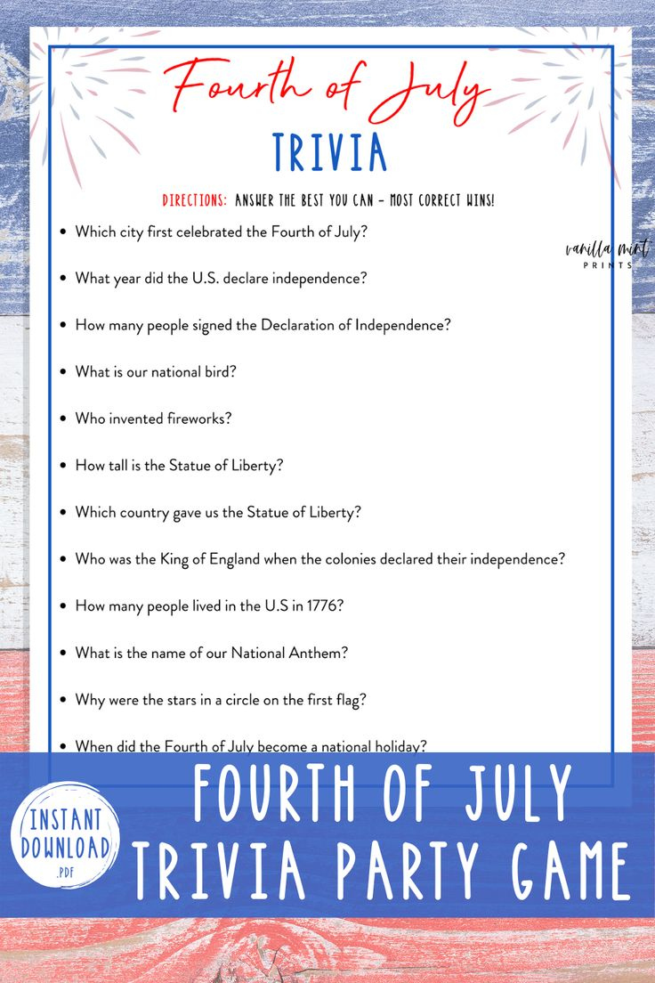 Fourth Of July Trivia Game 4th Of July Printable Party Games Etsy 