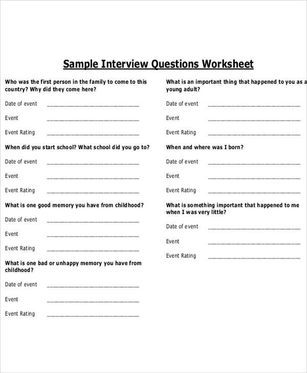 Job Interview Questions Printable