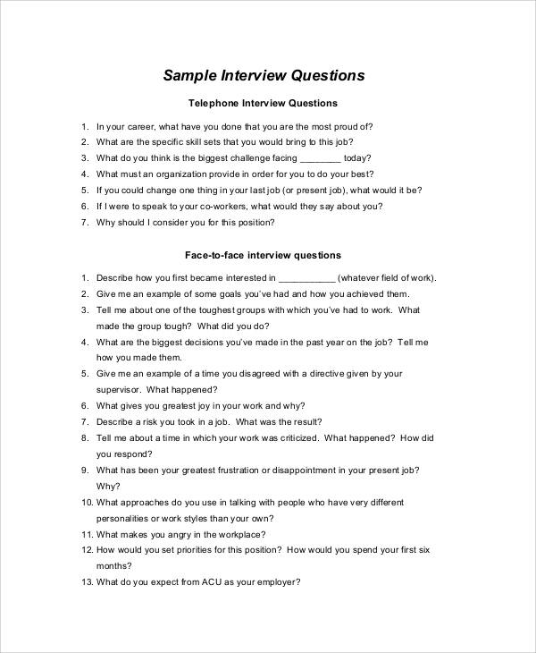 FREE 7 Sample Interview Question Templates In PDF
