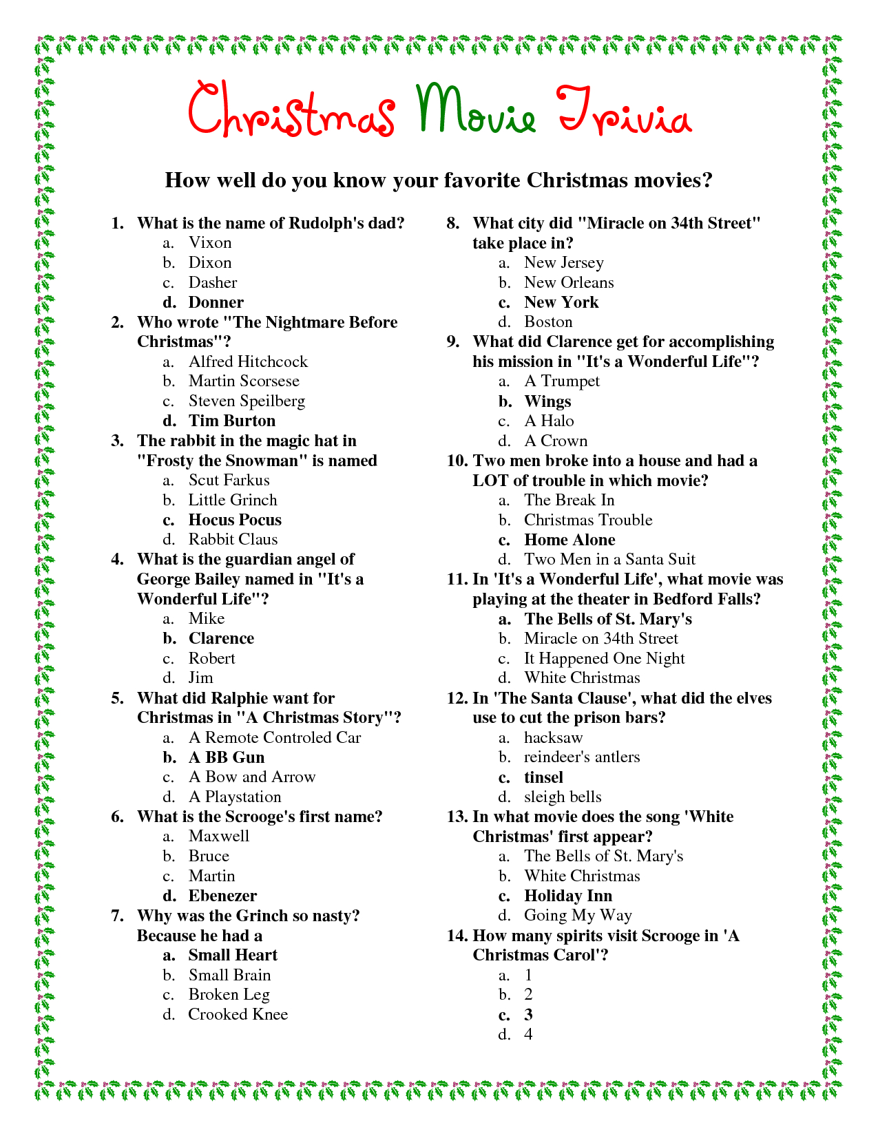 Free Christmas Picture Quiz Questions And Answers Printable Free 