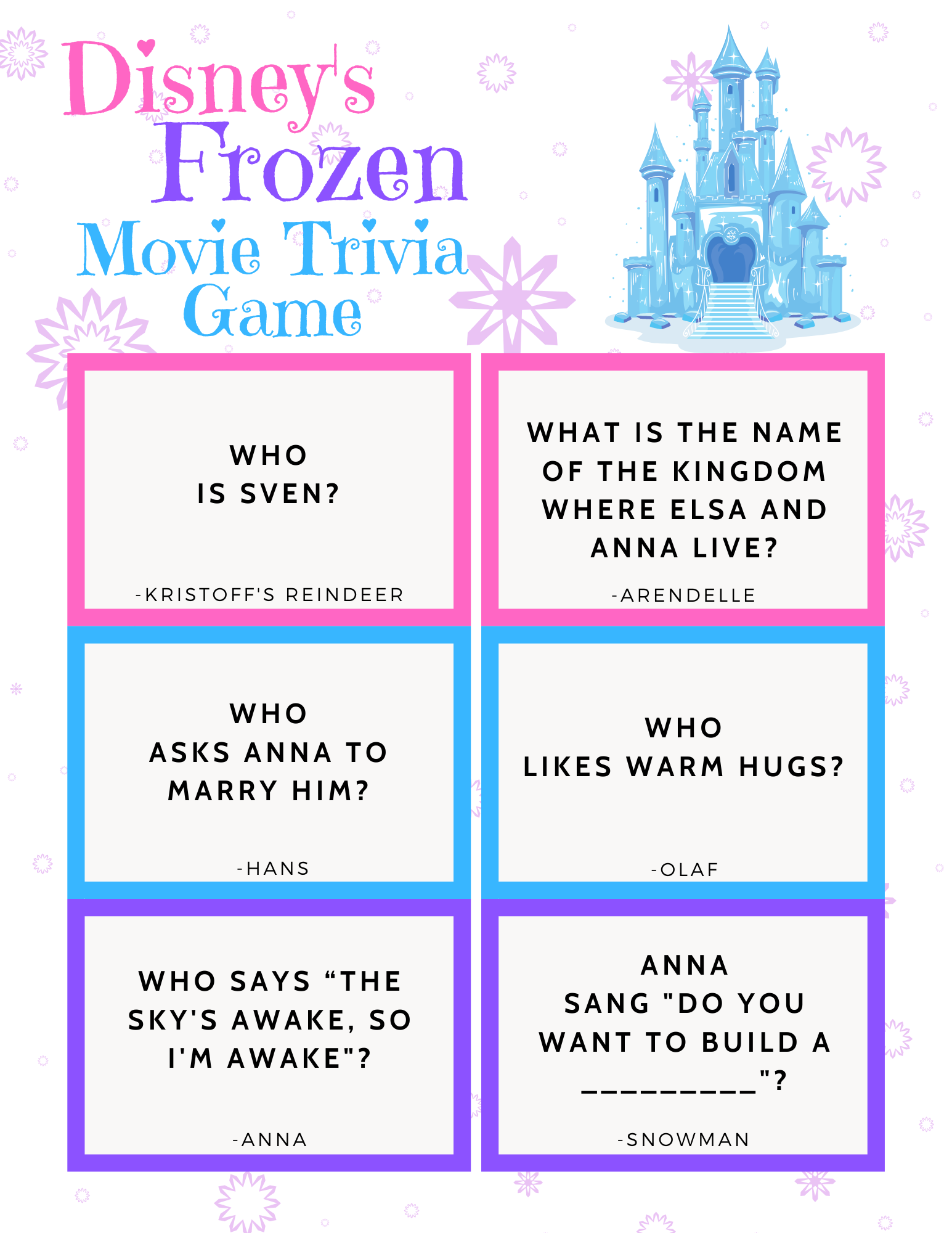 FREE Disney 39 s Frozen Trivia Game Printable Marcie And The Mouse