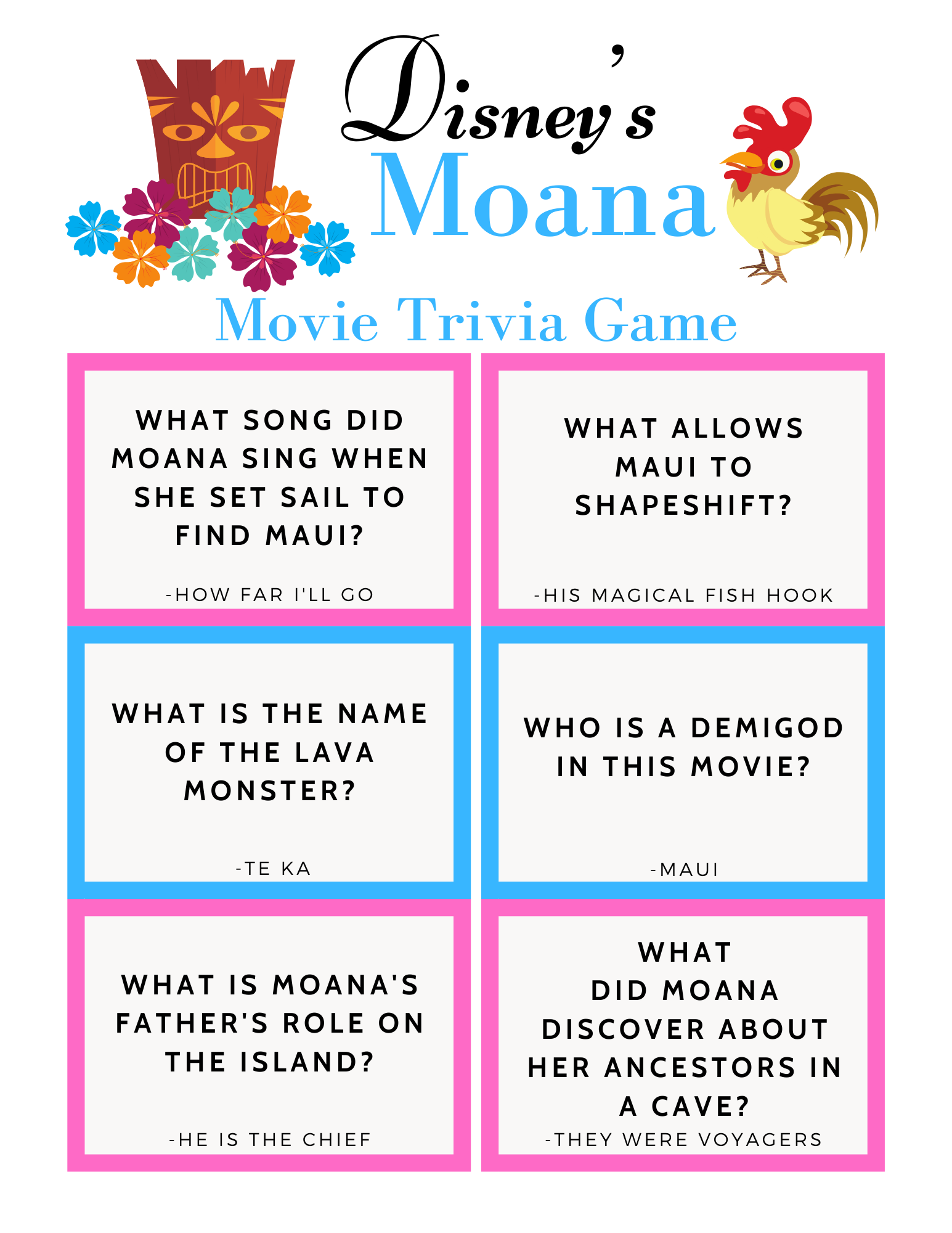 FREE Disney Moana Trivia Game Printable Disney Trivia Questions 