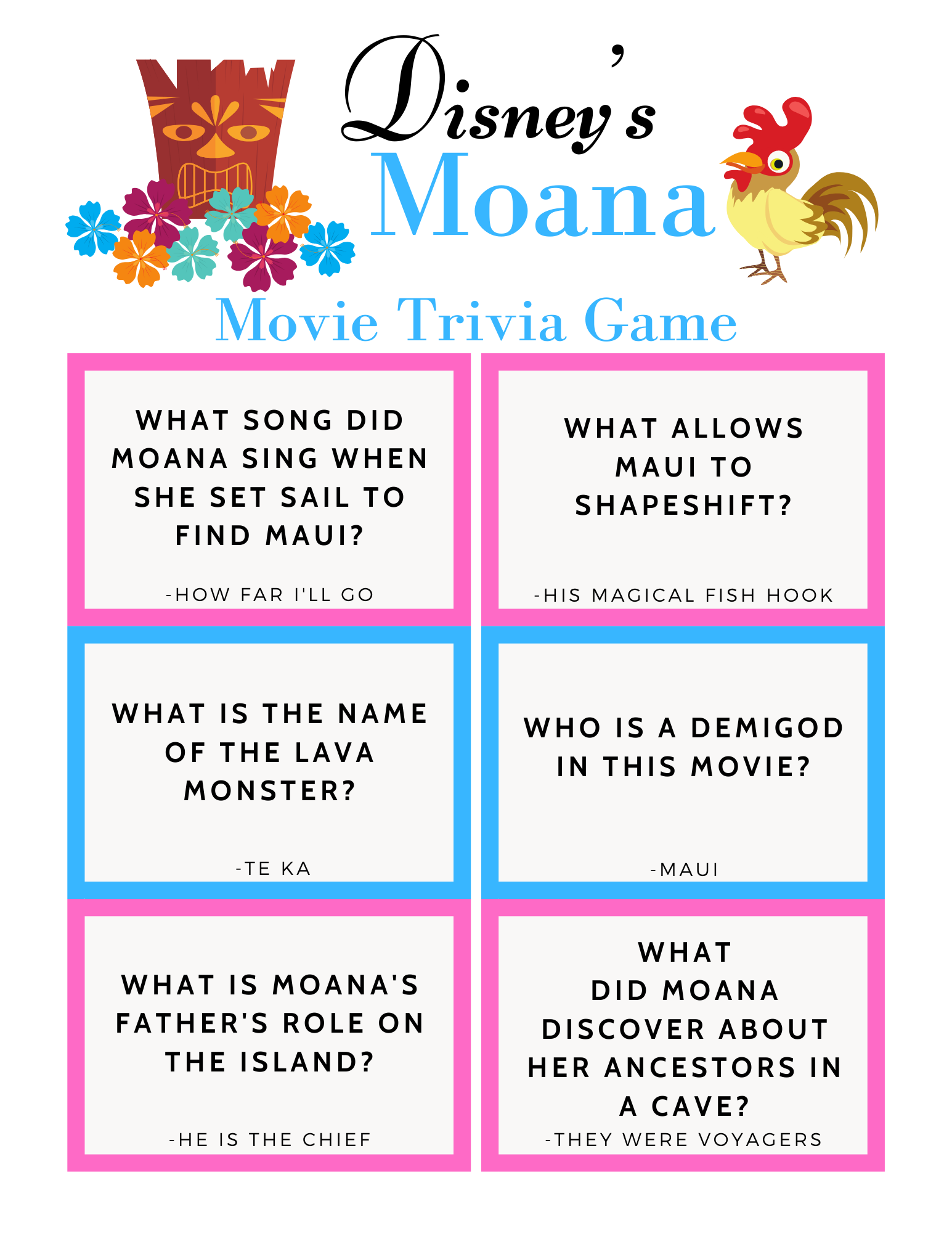 FREE Disney Moana Trivia Game Printable Disney Trivia Questions