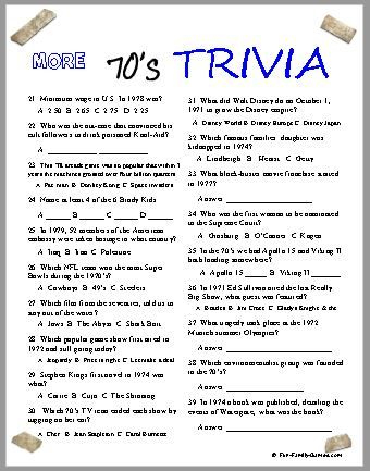 Free Printable 1970 39 S Trivia Questions And Answers Printable Take The 