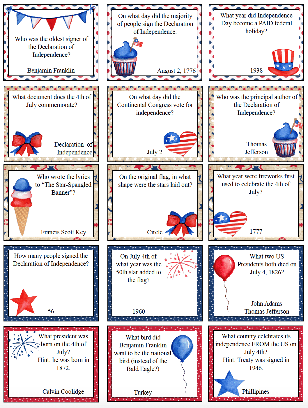 Free Printable 4th Of July Trivia