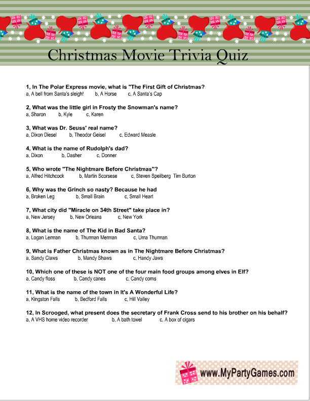 Free Printable Christmas Movie Trivia Quiz