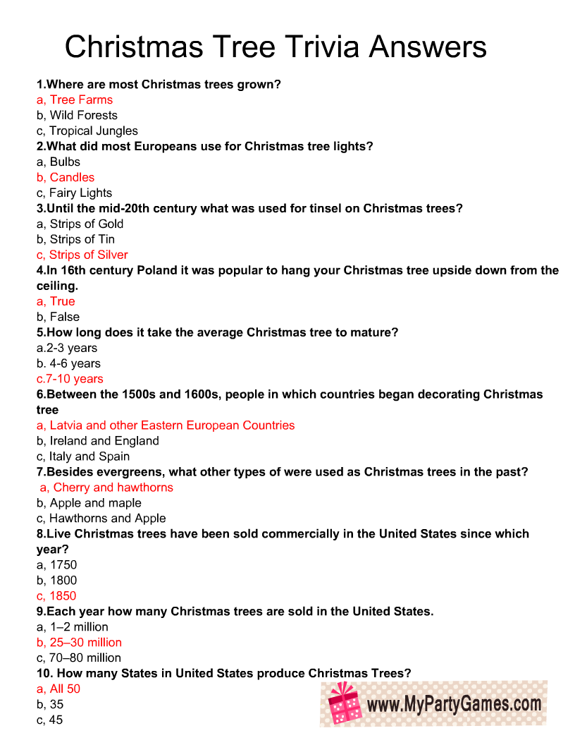 Free Printable Christmas Tree Trivia Quiz