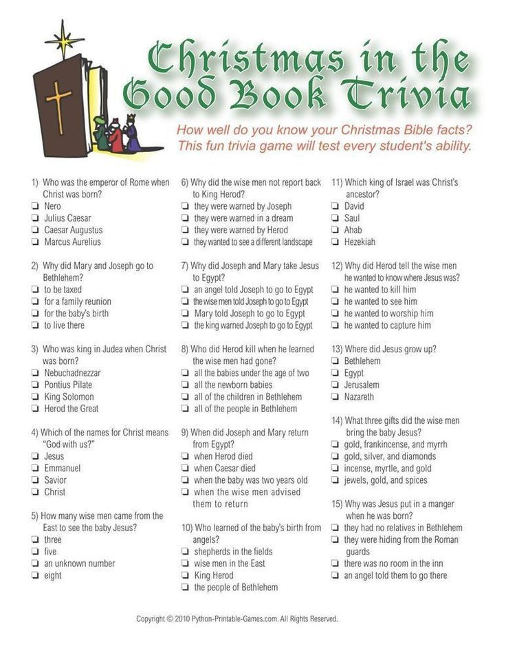 Christmas Bible Trivia Questions Printable