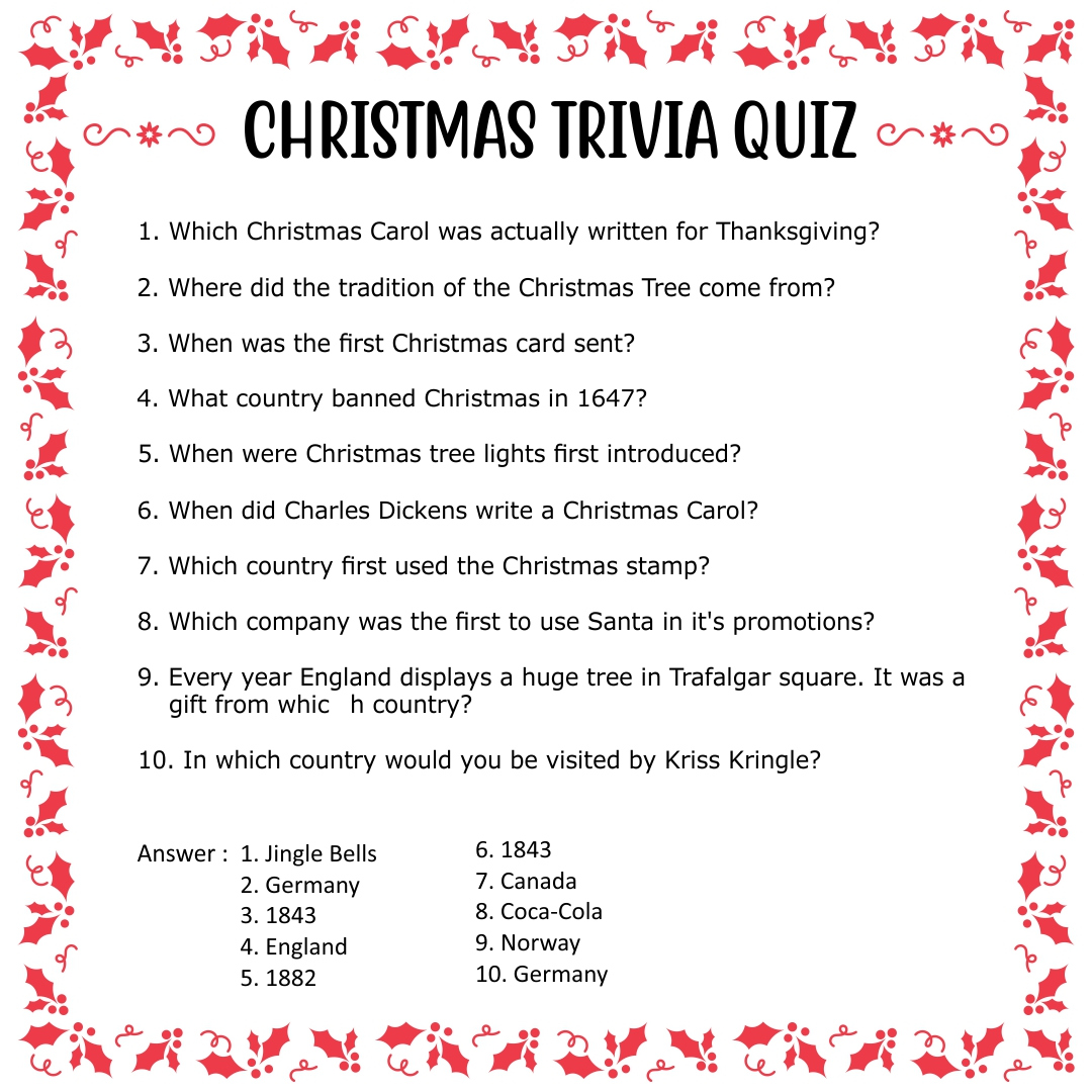 Free Printable Christmas Trivia Questions And Answers Printable Free 