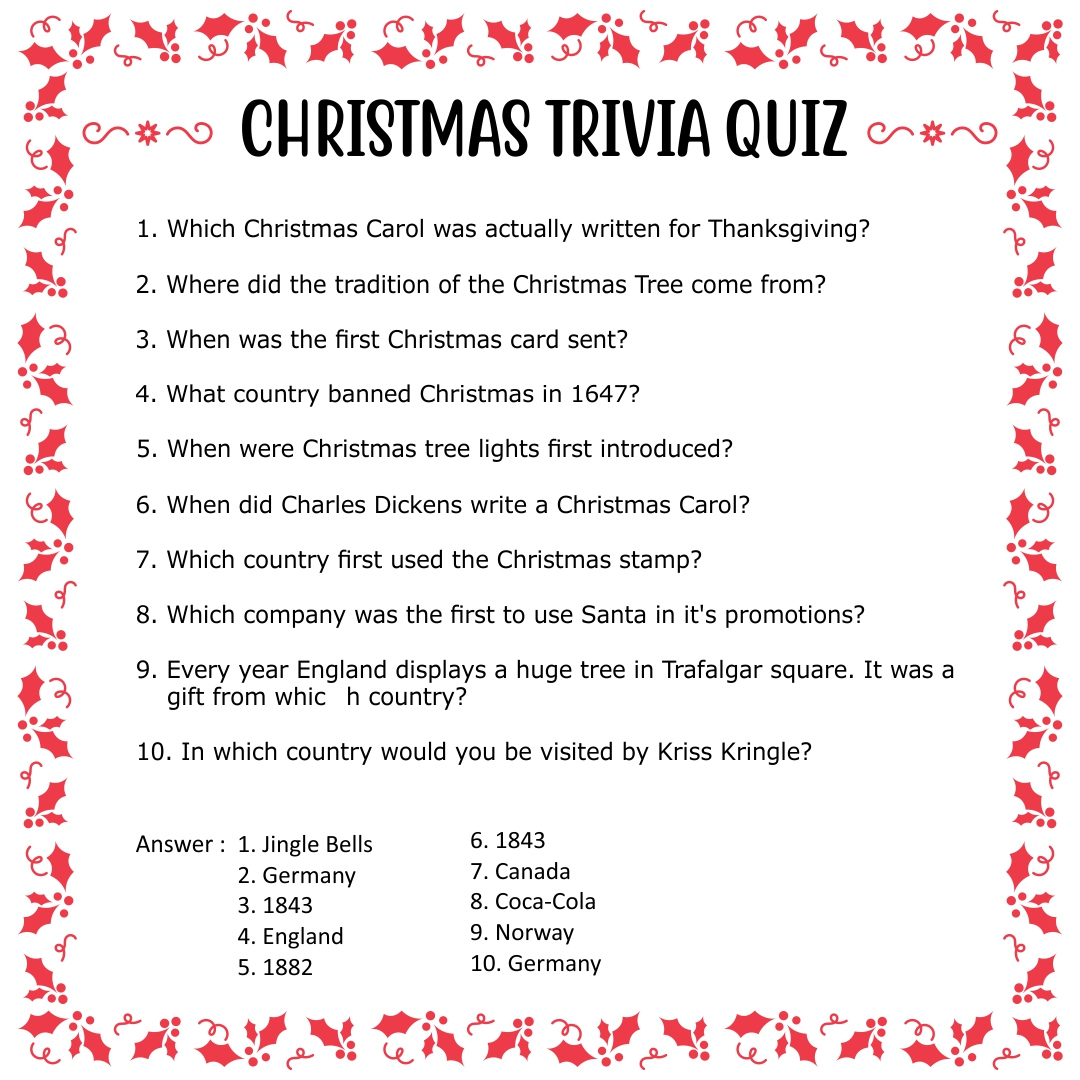 Christmas Trivia Questions And Answers Printable Pdf