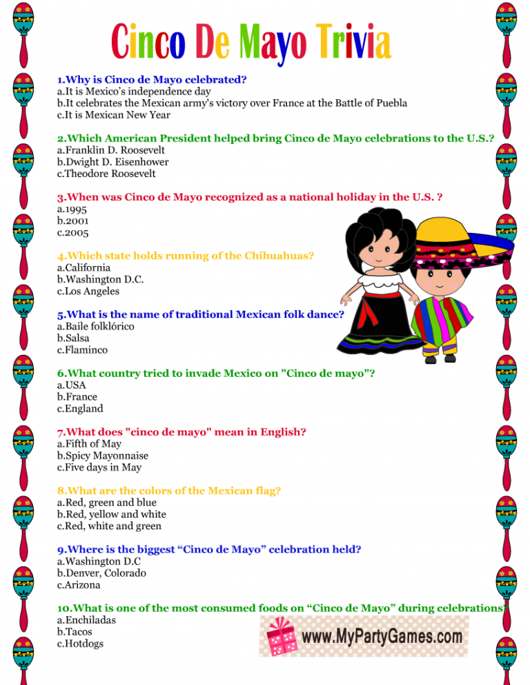 Free Printable Cinco De Mayo Trivia Quiz