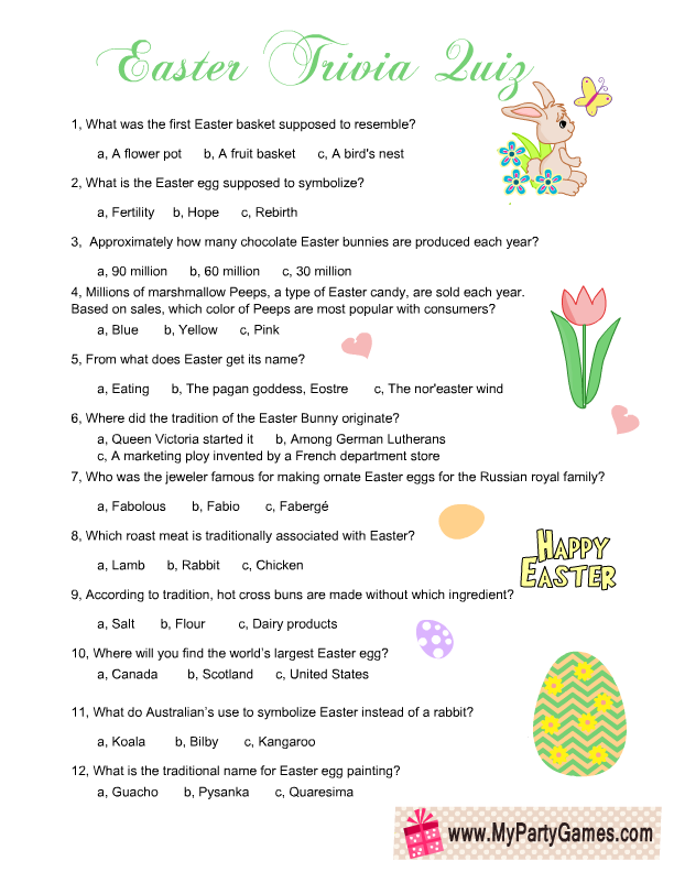 Free Printable Easter Trivia Quiz Easter Printables Free Easter Kids 