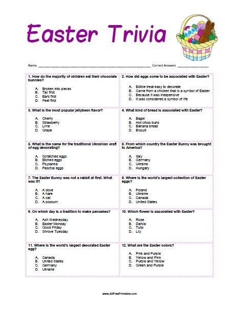 Free Printable Easter Trivia Quiz Free Printable Easter Trivia Game To 