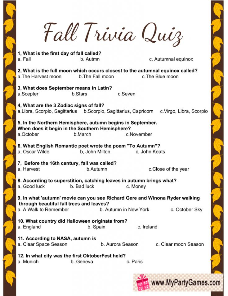 Free Printable Fall Trivia Quiz Trivia Quiz Free Trivia Questions 