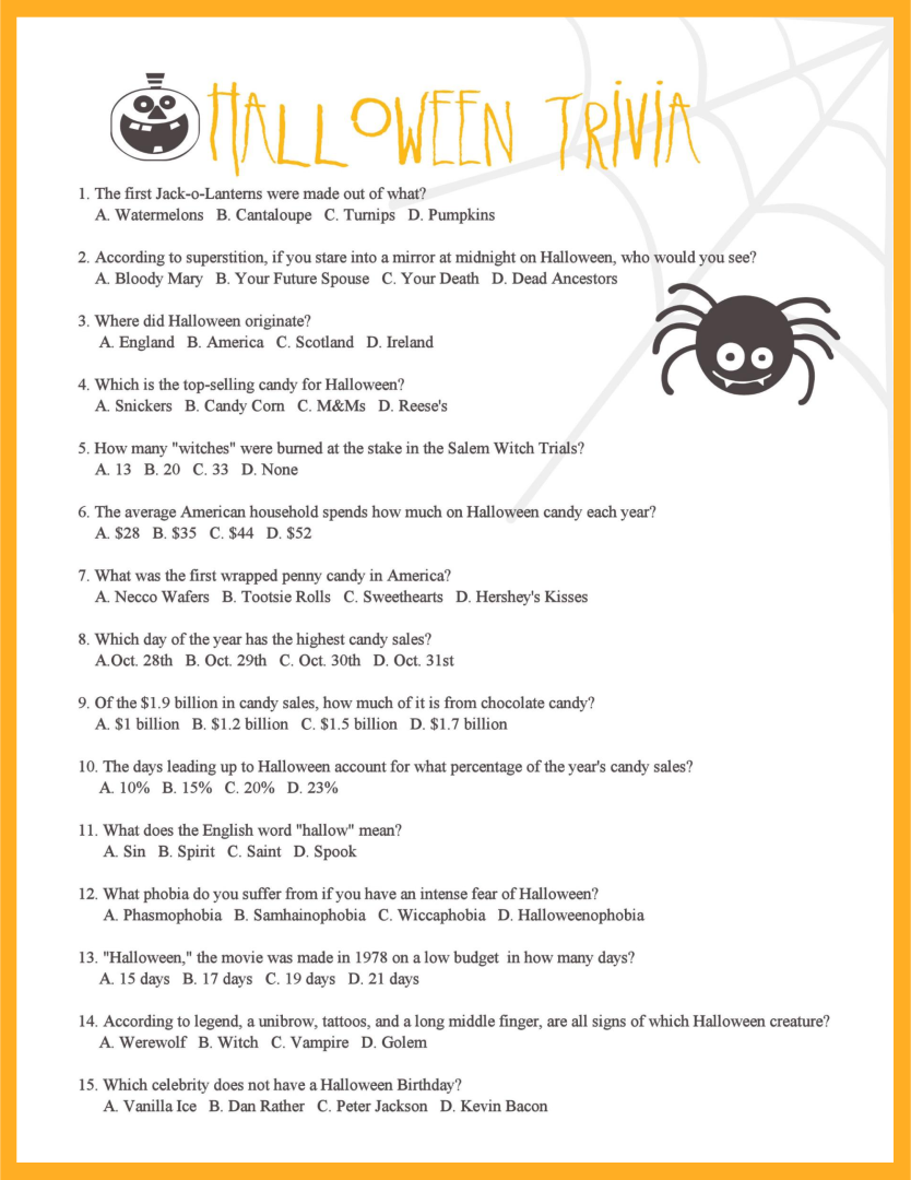 Halloween Movie Trivia Questions Printable