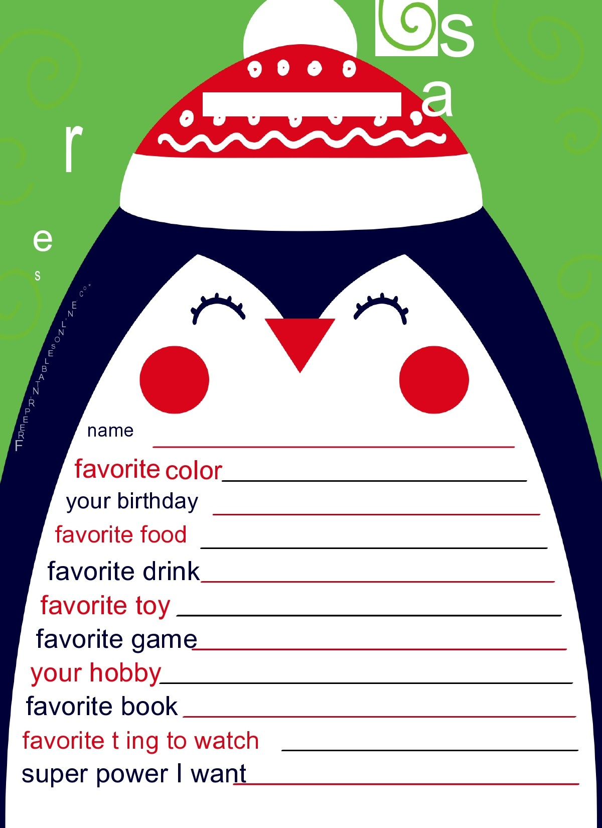 Secret Santa Questions Free Printable