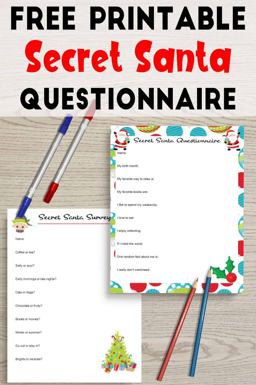 Free Printable Secret Santa Questionnaire Secret Santa Survey The