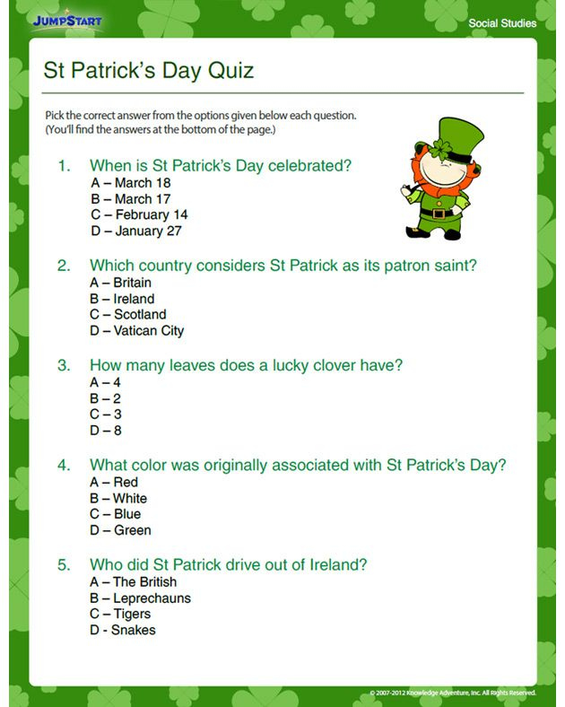 St Patrick’s Day Trivia Questions And Answers Printable