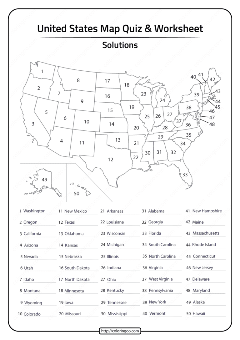 Free printable united states map quiz solutions