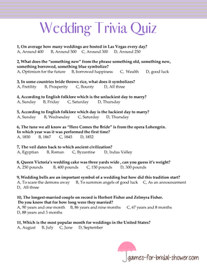 Free Printable Wedding Trivia Quiz