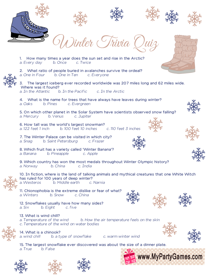 Free Printable Winter Trivia Questions And Answers Printable 