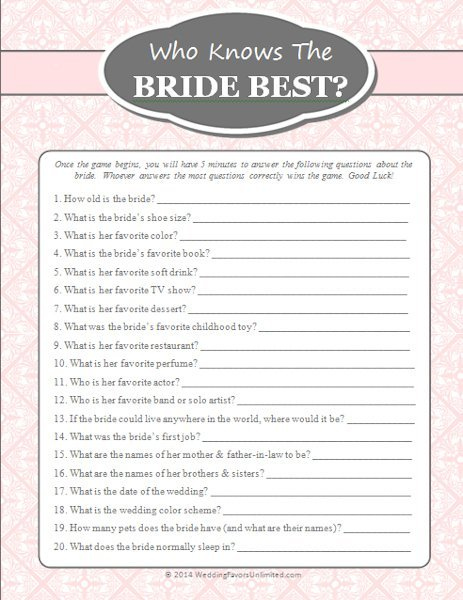 FREE Who Knows The Bride Best Game