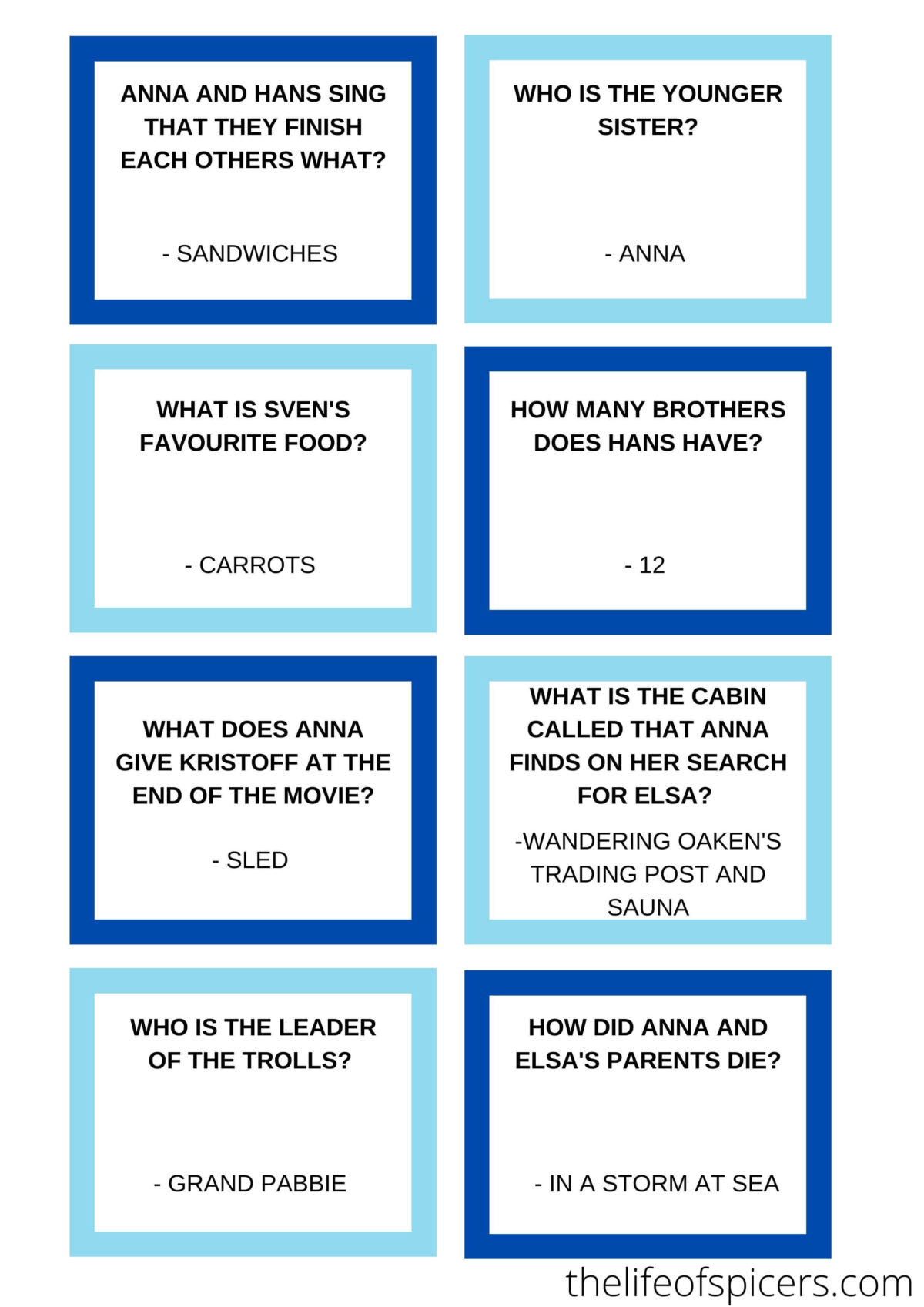 Frozen Trivia Questions And Answers Printable