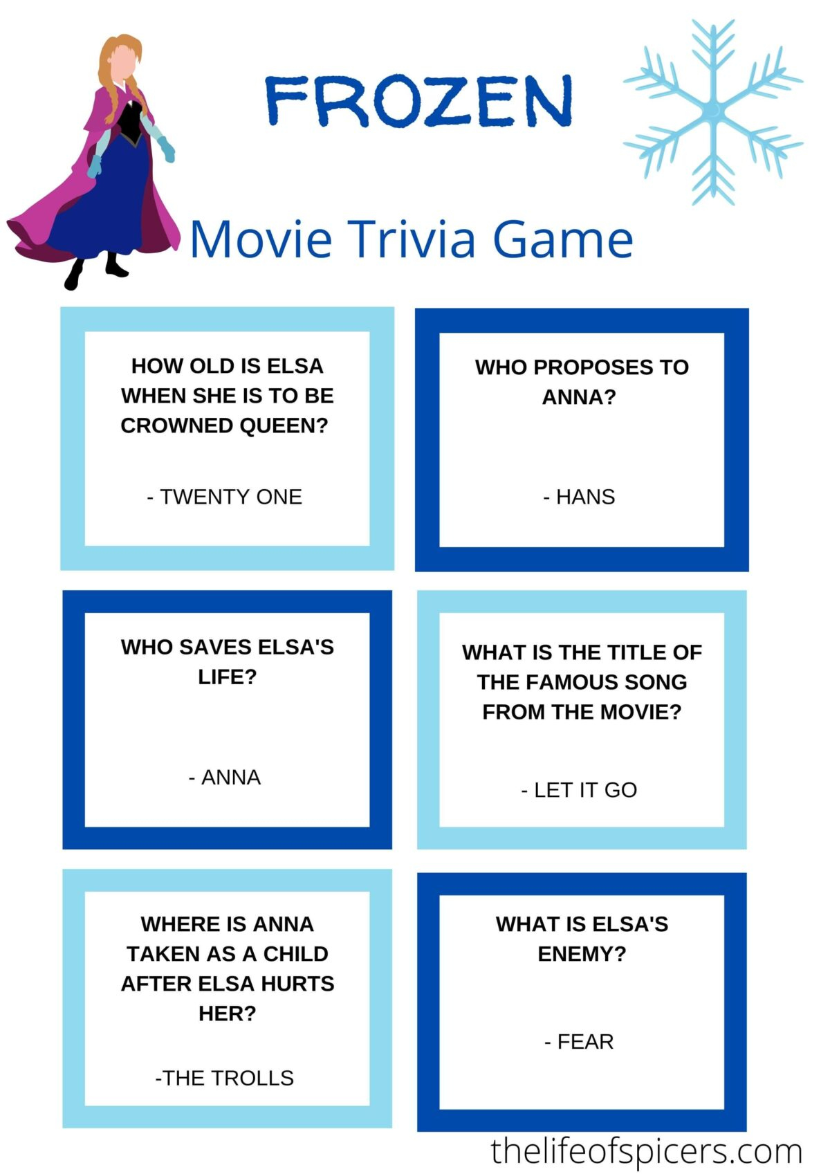 Frozen Trivia Questions Printable