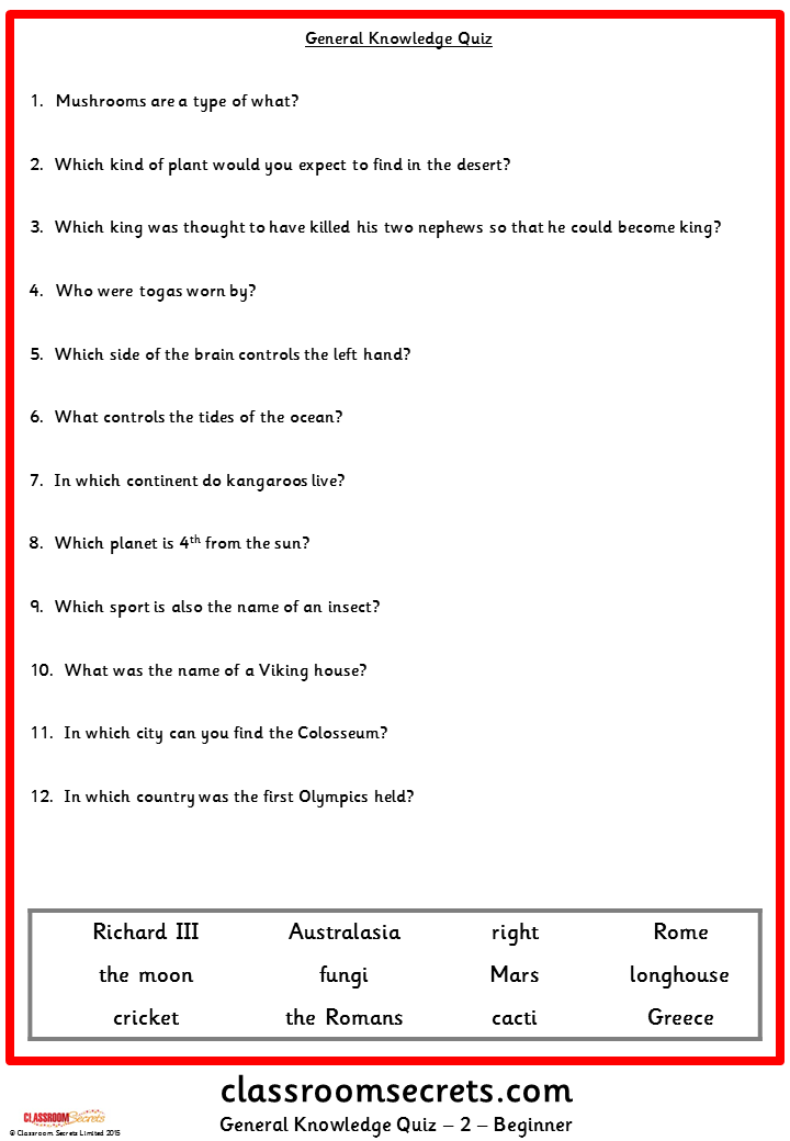 General Knowledge Quiz Games For Class 4 KnowledgeWalls