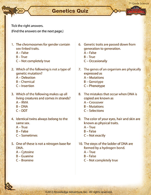 Genetics Quiz View Science Worksheet For 7th Grade SoD School Of 