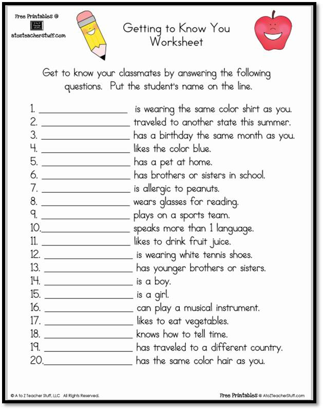 Getting To Know You Worksheet A To Z Teacher Stuff Printable Pages 