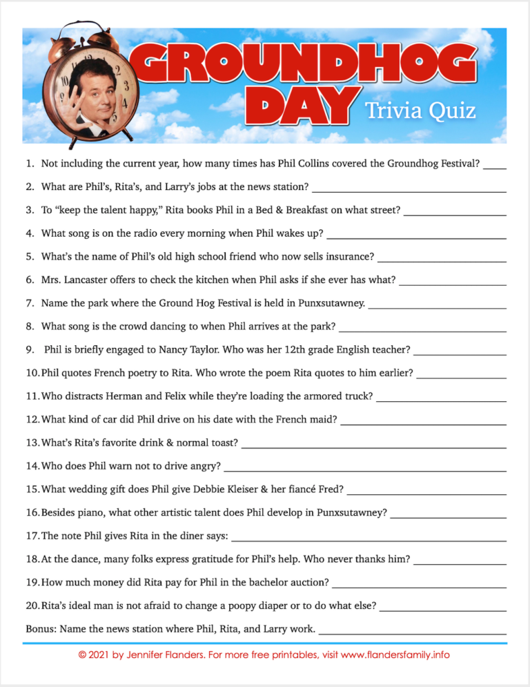 Groundhog Day Movie Trivia Quiz Flanders Family Homelife