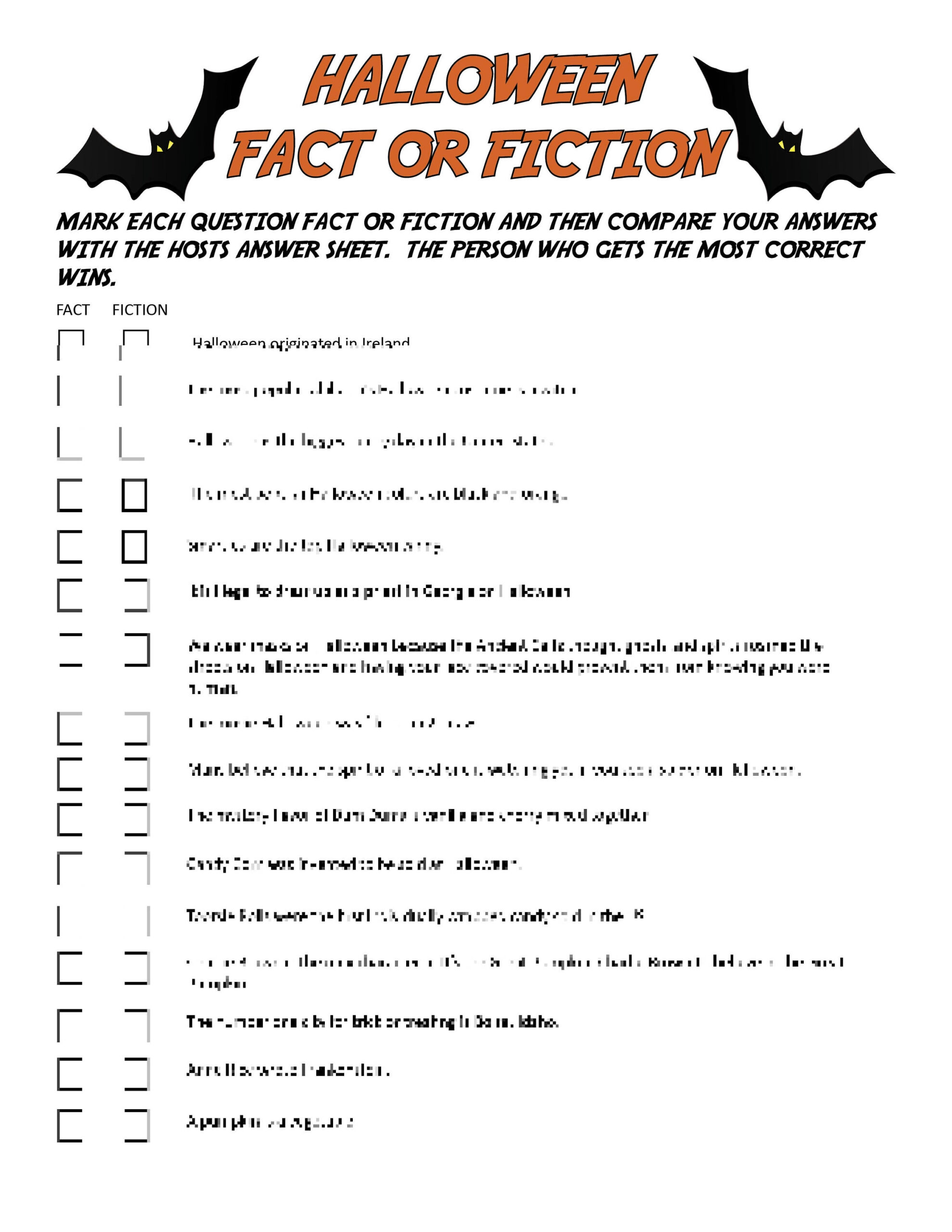 Halloween Fact Or Fiction DIGITAL DOWNLOAD Trivia Game Etsy Canada