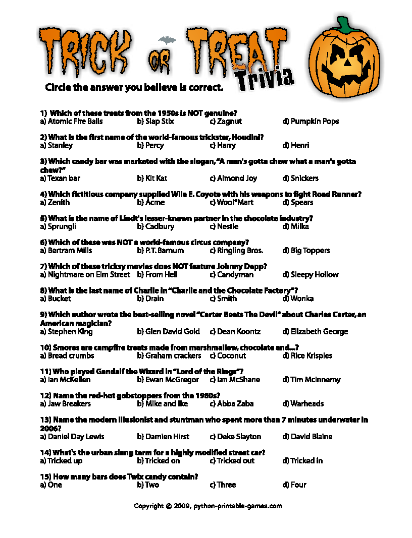 Halloween Printables Printable Halloween Trivia