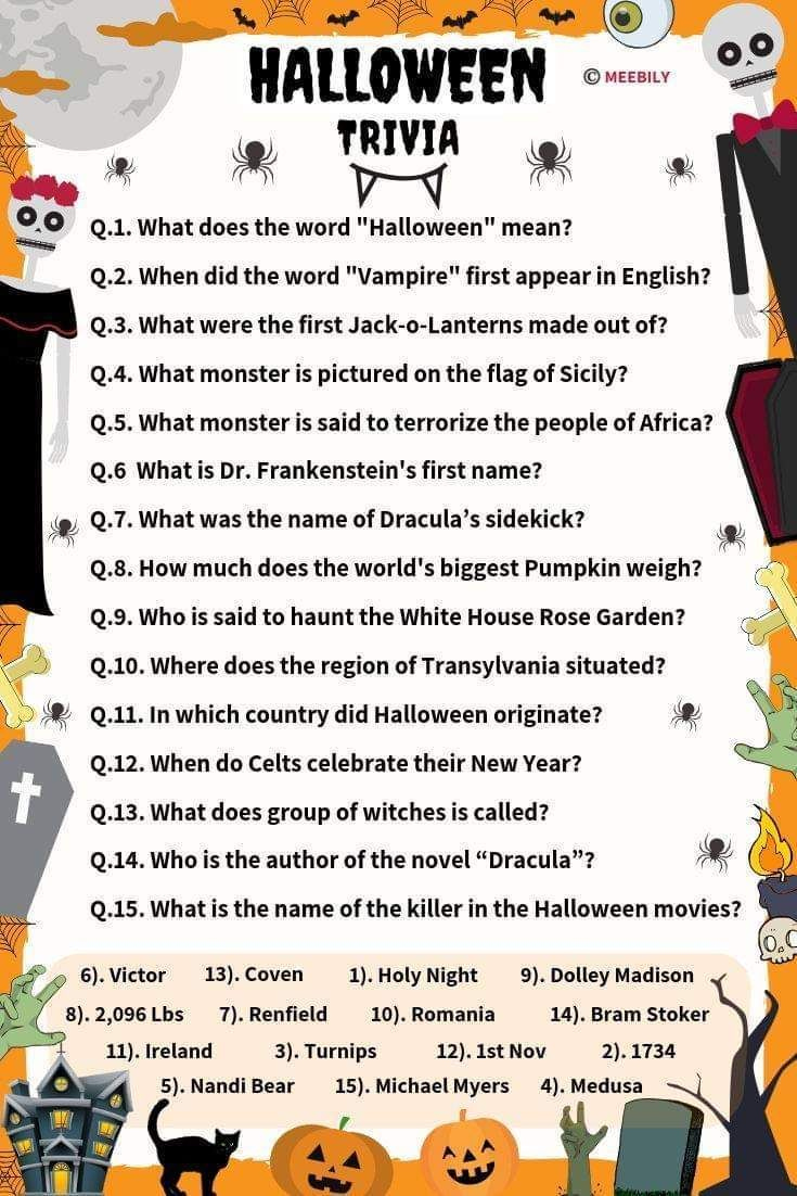 Halloween Trivia Worksheet Halloween Facts Halloween Quiz Halloween 