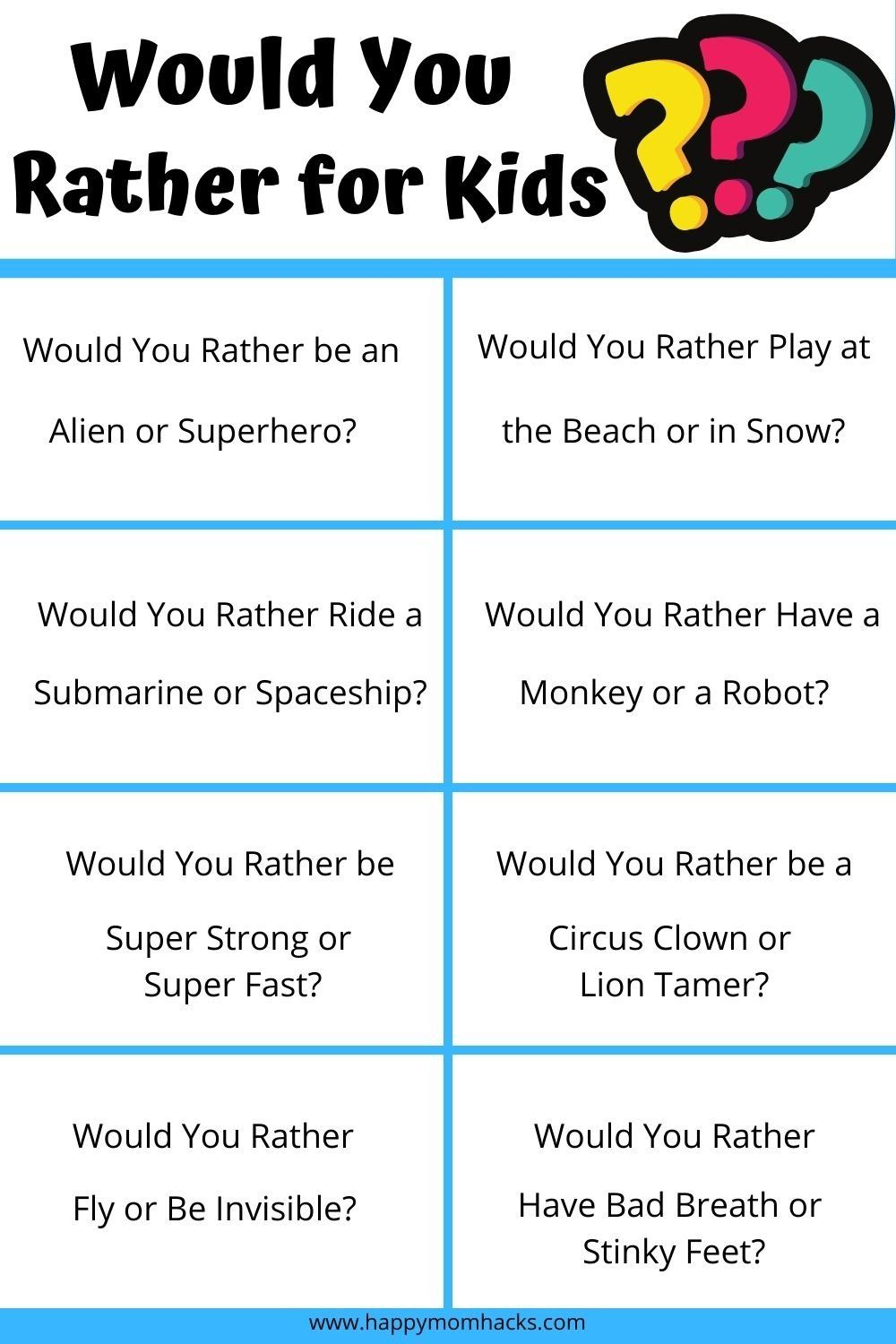Hilarious Would You Rather Question For Kids Free Printable Funny 