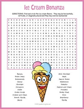 ICE CREAM PARTY Word Search Puzzle Worksheet Activity Ice Cream Games 