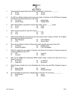 International Day Against Drug Abuse Quiz Fill Online Printable 