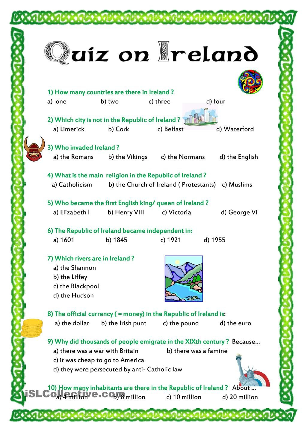 Irish Trivia Quiz Printable