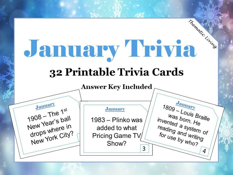 January Trivia Questions Answers Birthday Printable Fun Facts 
