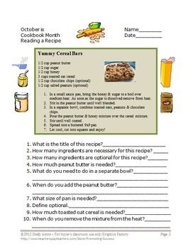 Life Skills Cooking Reading A Recipe Math Measurement Special Education 